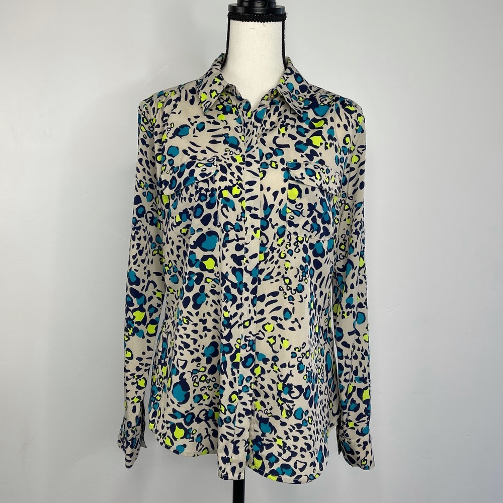 Leopard Neon Button Down Shirt Size M